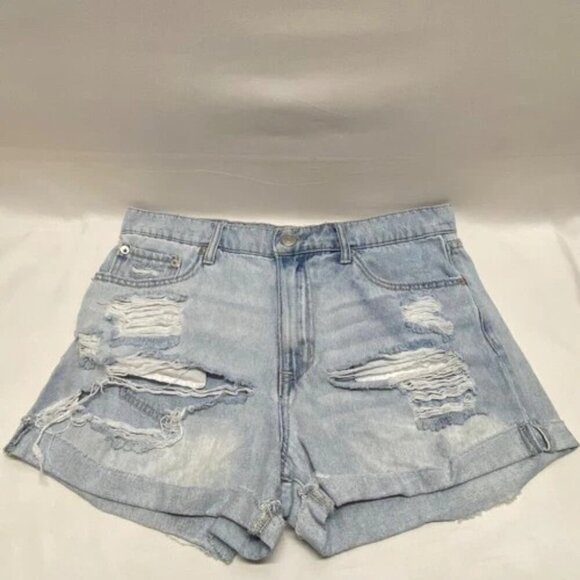 AERO Mom Jean Shorts Distressed Ripped Denim Light Blue Wash Woman's Size 10 GUC - Picture 7 of 7